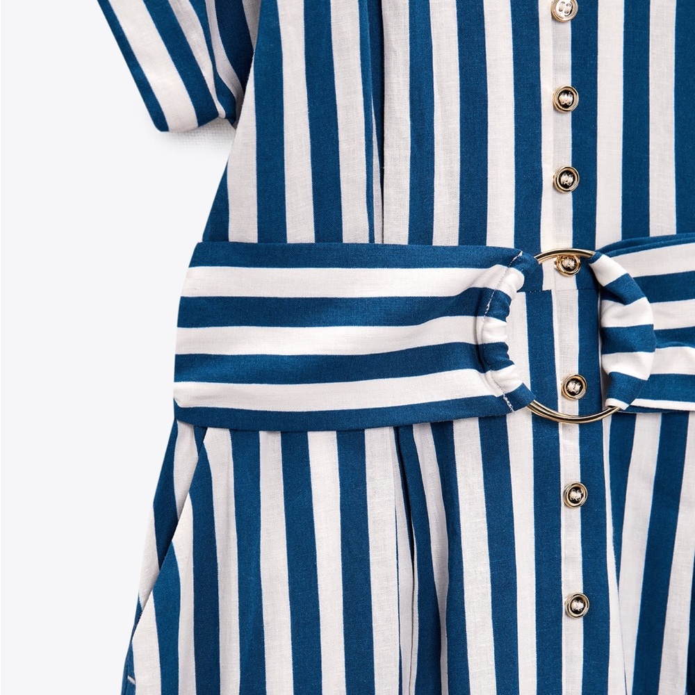 Zara limited edition linen with cotton blend buttoned midi dress with belt - Picture 9 of 10